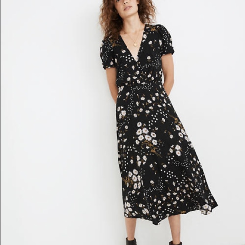 Madewell Petite Puff-Sleeve Wrap-Front Midi Dress